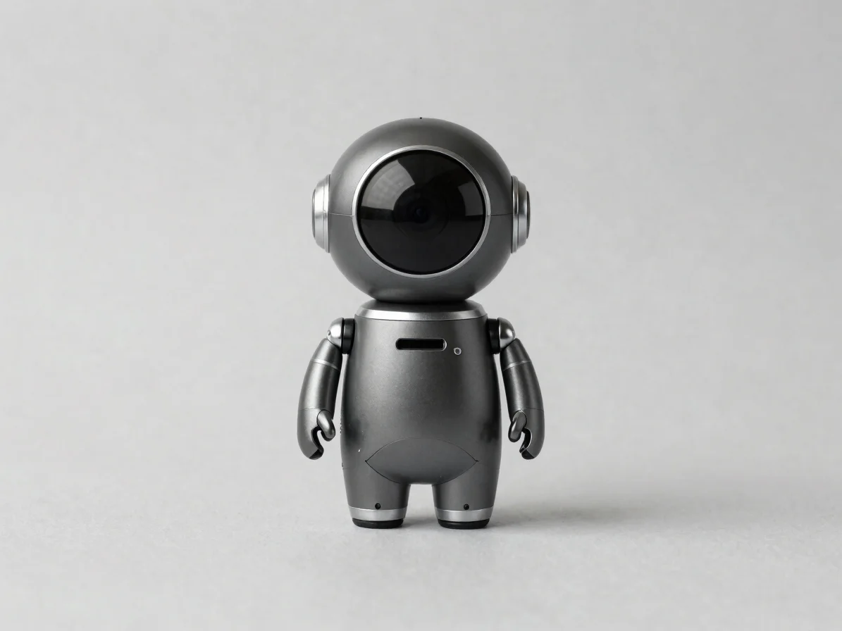 Minimal original robot assistant figure with graphite body and me