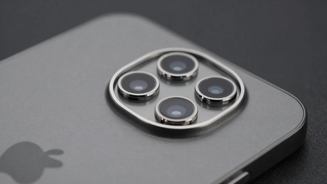 Premium product photograph of a graphite smartphone rear camera m